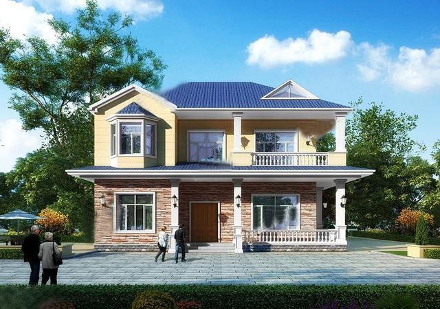 農(nóng)村二層別墅圖，造價(jià)低造型美，清新靚麗的氣質(zhì)，和鄉(xiāng)村田園氣息非常吻合