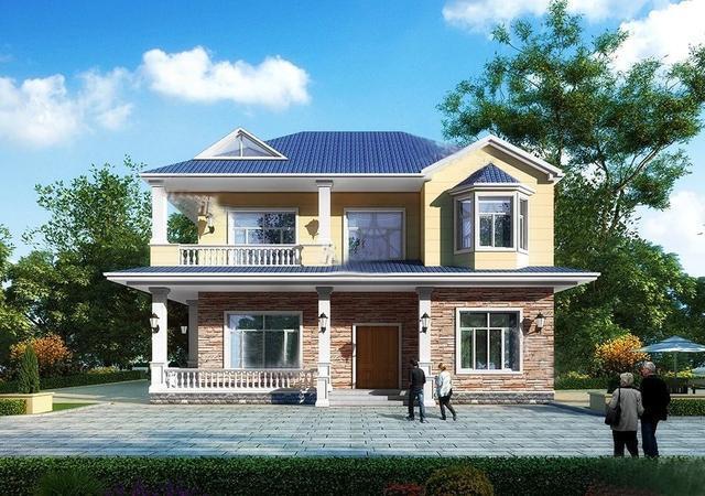 農(nóng)村二層別墅圖，造價(jià)低造型美，清新靚麗的氣質(zhì)，和鄉(xiāng)村田園氣息非常吻合