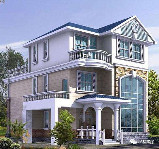 一款二層農(nóng)村自建別墅設(shè)計圖，淡黃色的外觀墻，既不顯庸俗又很好得融入鄉(xiāng)村環(huán)境