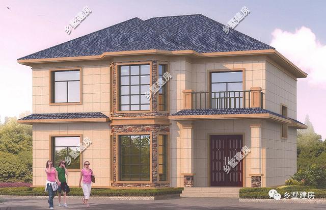 一款二層農(nóng)村自建別墅設(shè)計圖，淡黃色的外觀墻，既不顯庸俗又很好得融入鄉(xiāng)村環(huán)境
