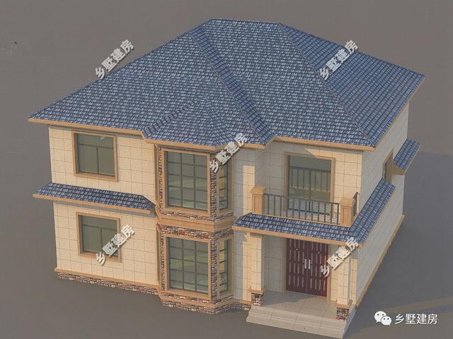 一款二層農(nóng)村自建別墅設(shè)計圖，淡黃色的外觀墻，既不顯庸俗又很好得融入鄉(xiāng)村環(huán)境