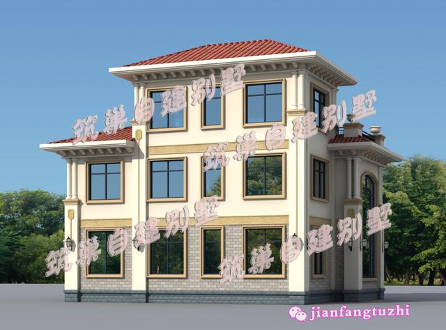 13x10.8米三層自建別墅小洋樓設(shè)計圖，磚紅色屋頂+超大落地窗+大露臺，真是太漂亮了