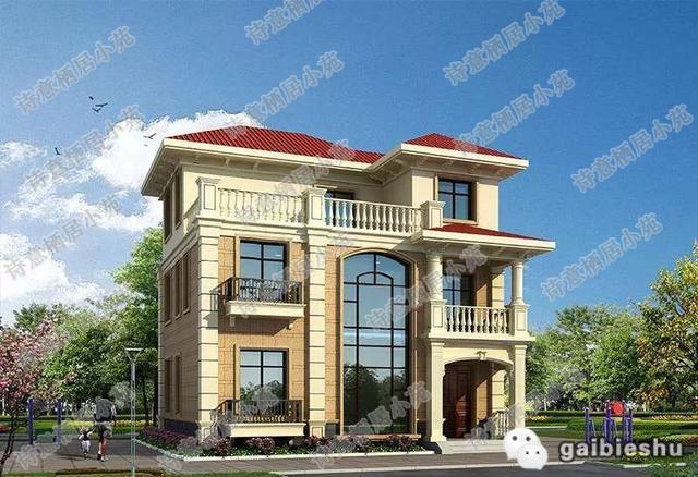 11×9米三層簡(jiǎn)歐風(fēng)格別墅設(shè)計(jì)圖，屋頂有大露臺(tái)，主體造價(jià)30萬左右