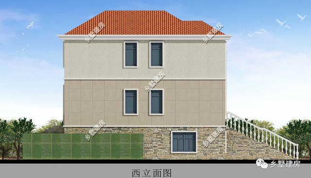 60平大車庫(kù)3層自建簡(jiǎn)歐別墅圖，映入眼簾的是一排階梯直接可以上二樓，非常的大氣，你值得擁有