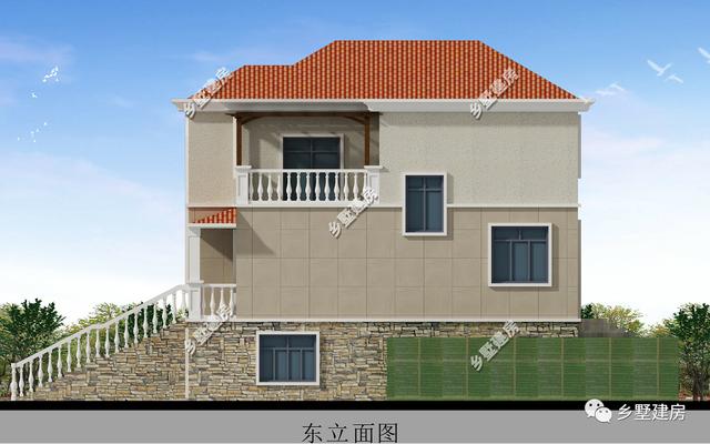 60平大車庫(kù)3層自建簡(jiǎn)歐別墅圖，映入眼簾的是一排階梯直接可以上二樓，非常的大氣，你值得擁有