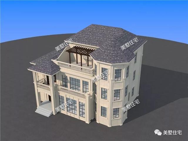 13X15米時尚的3層歐式風格別墅戶型圖，旋轉樓梯+挑空客廳，年輕人眼中的潮流典型