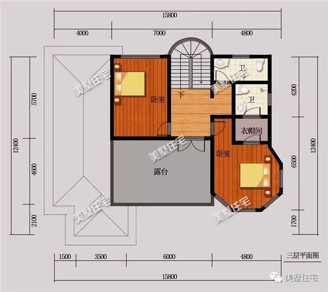 13X15米時尚的3層歐式風格別墅戶型圖，旋轉樓梯+挑空客廳，年輕人眼中的潮流典型