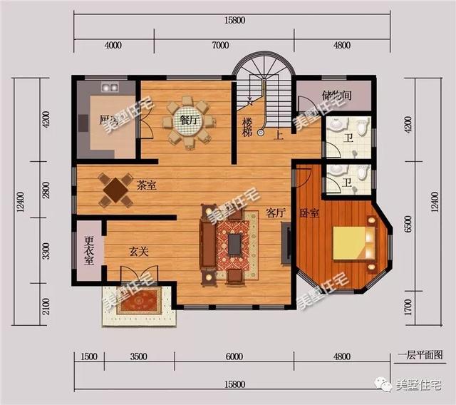13X15米時尚的3層歐式風格別墅戶型圖，旋轉樓梯+挑空客廳，年輕人眼中的潮流典型