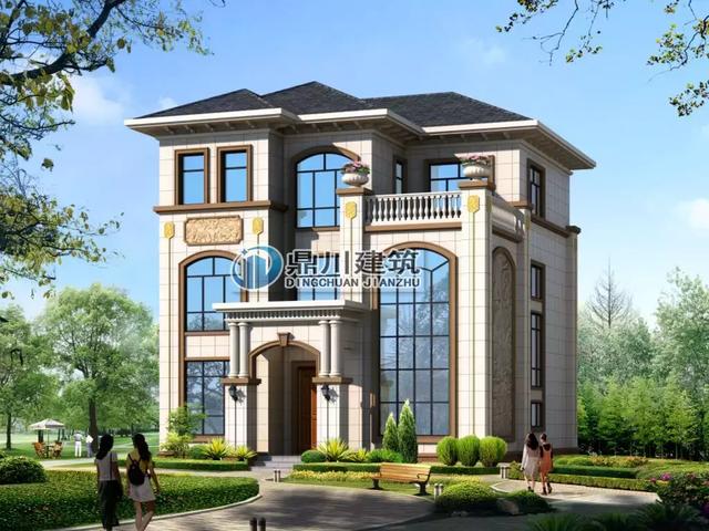 127平歐式三層復(fù)式別墅圖，挑空客廳+大露臺(tái)，主體造價(jià)32-42萬(wàn)，超級(jí)實(shí)用哦