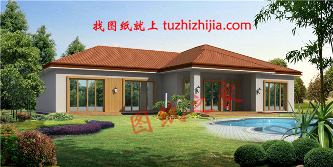 美式和田園風(fēng)格結(jié)合的農(nóng)村一層平房設(shè)計(jì)圖，帶效果圖