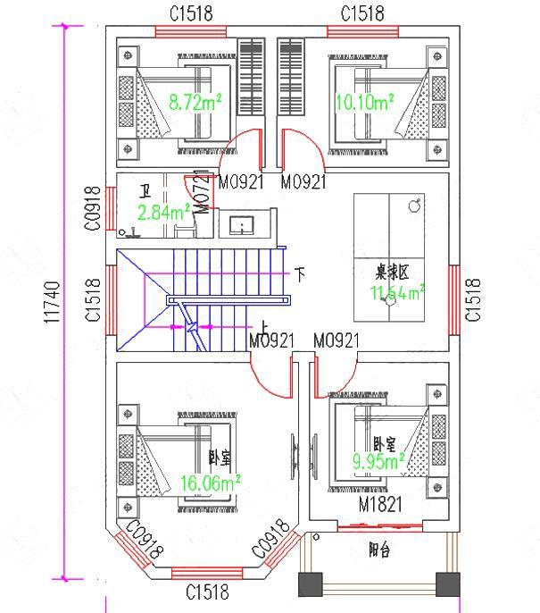 集奢華與實(shí)用為一體的帶挑空客廳四層農(nóng)村別墅設(shè)計(jì)圖紙，35萬8×12米，很不錯(cuò)