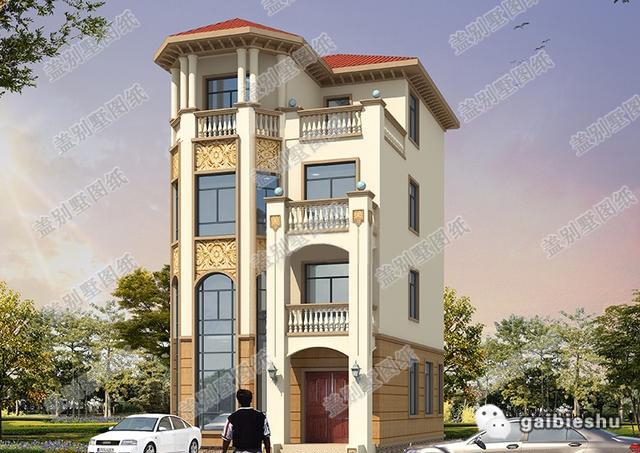 集奢華與實(shí)用為一體的帶挑空客廳四層農(nóng)村別墅設(shè)計(jì)圖紙，35萬8×12米，很不錯(cuò)