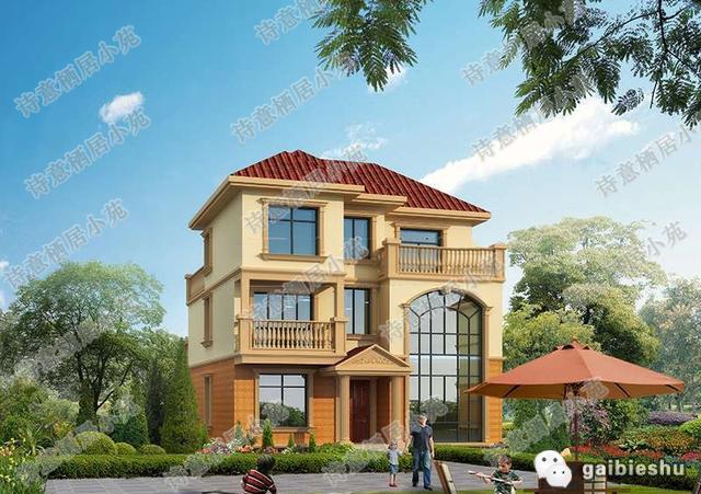 三層帶挑空客廳的農(nóng)村別墅設(shè)計圖，占地尺寸適中，主體造價30萬左右。