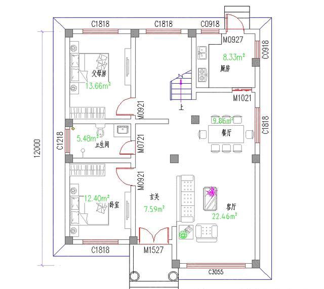 三層帶挑空客廳的農(nóng)村別墅設(shè)計圖，占地尺寸適中，主體造價30萬左右。