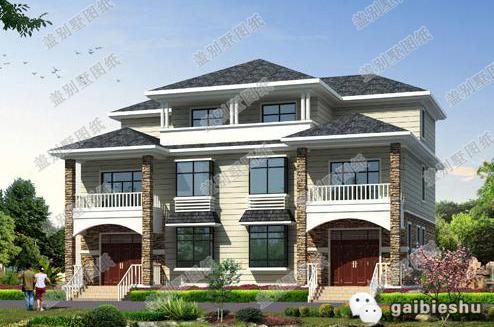 二層雙拼別墅設(shè)計圖，對稱式設(shè)計和布局，增加建筑的整潔大氣感，主體造價40萬。