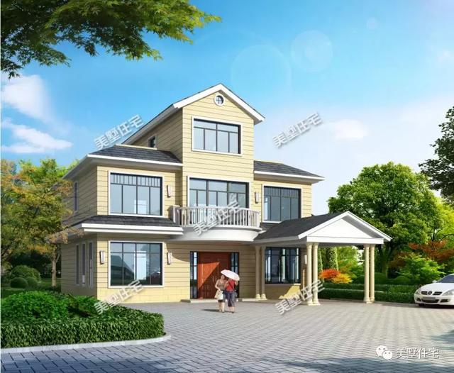 三層歐式別墅設(shè)計(jì)圖，造型簡約卻氣質(zhì)獨(dú)特，室外帶涼亭，創(chuàng)造出讓您享受鄉(xiāng)間美好時(shí)光的理想居所