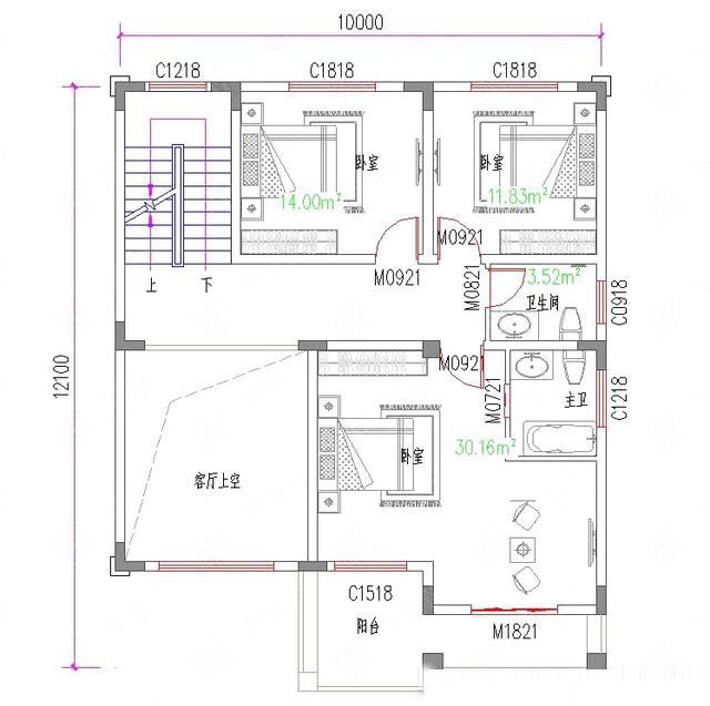 三層簡(jiǎn)歐新農(nóng)村自建房設(shè)計(jì)圖，開間進(jìn)深10米×12.1米，外觀富氣華貴。