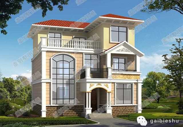 三層簡(jiǎn)歐新農(nóng)村自建房設(shè)計(jì)圖，開間進(jìn)深10米×12.1米，外觀富氣華貴。