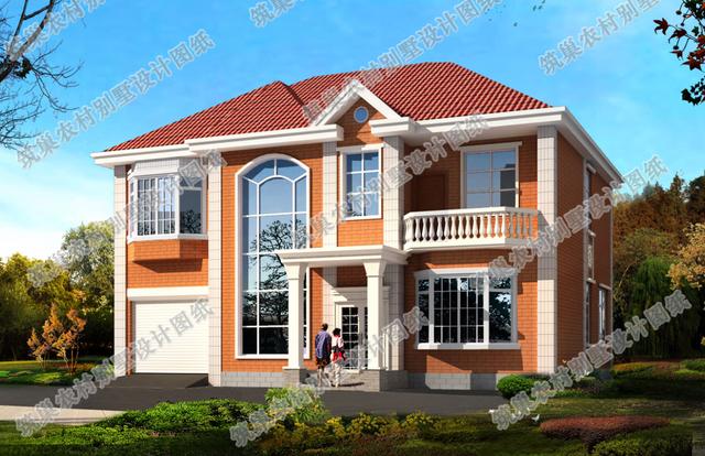 二層農(nóng)村別墅設(shè)計(jì)圖，帶旋轉(zhuǎn)樓梯+挑空客廳車庫(kù)套間，造價(jià)30萬