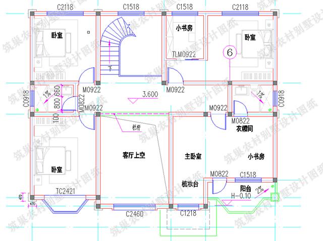 二層農(nóng)村別墅設(shè)計(jì)圖，帶旋轉(zhuǎn)樓梯+挑空客廳車庫(kù)套間，造價(jià)30萬