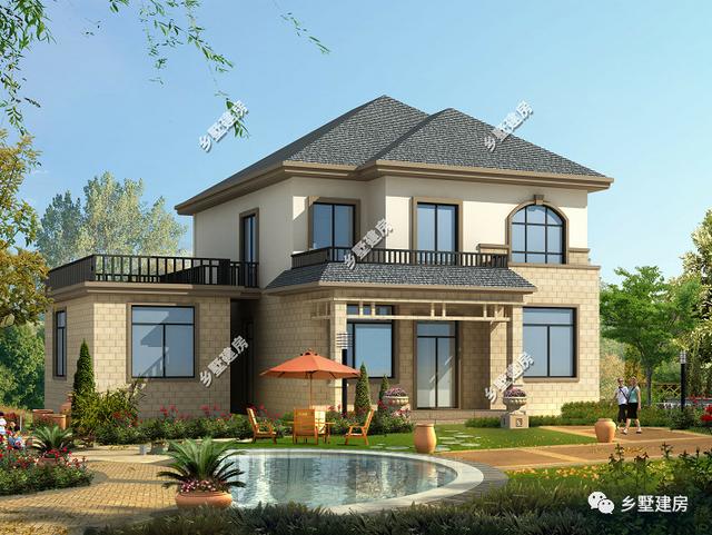 這款別墅設(shè)計圖花30萬就能建，帶水池，有花草綠植