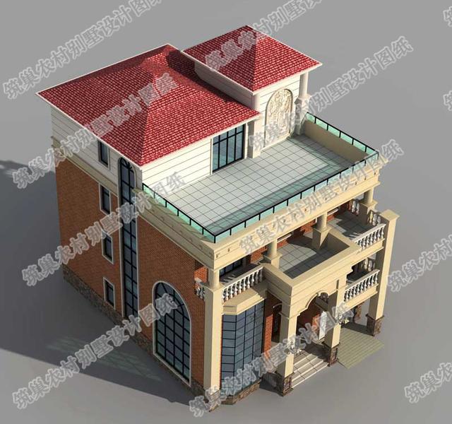 復式四層農村別墅全套施工效果圖，大氣漂亮，12×16米4廳9臥，設計感十足