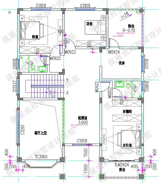 復式四層農村別墅全套施工效果圖，大氣漂亮，12×16米4廳9臥，設計感十足