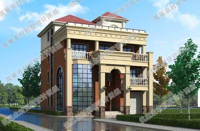 復式四層農村別墅全套施工效果圖，大氣漂亮，12×16米4廳9臥，設計感十足