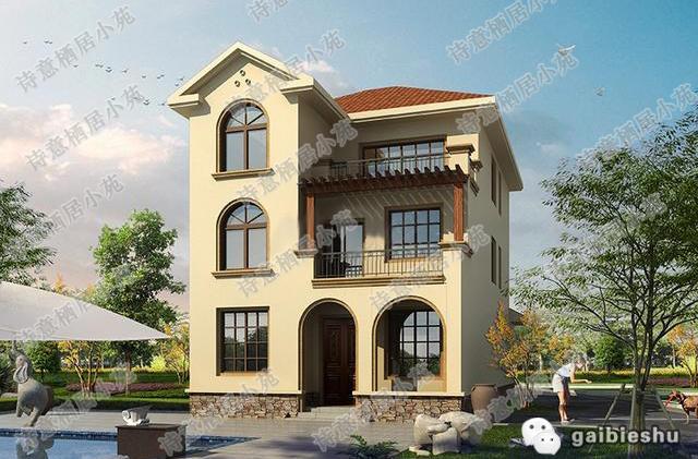 經(jīng)典三層地中海風(fēng)別墅設(shè)計(jì)圖，美感十足，占地120平，造價(jià)30萬。