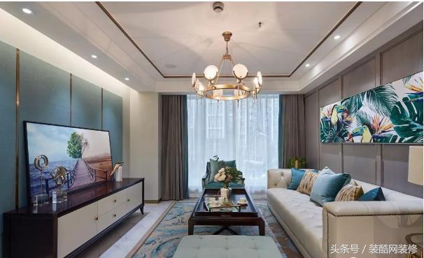 109平清新孔雀綠簡(jiǎn)美風(fēng)，客廳清新孔雀綠優(yōu)雅有格調(diào)，裝修20萬，你心動(dòng)嗎？