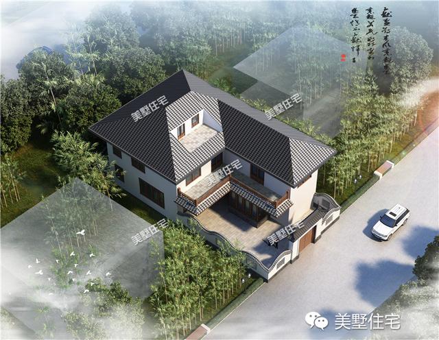 中式二層別墅設計圖，開間小進深大，帶地下酒窖，主體造價55萬左右