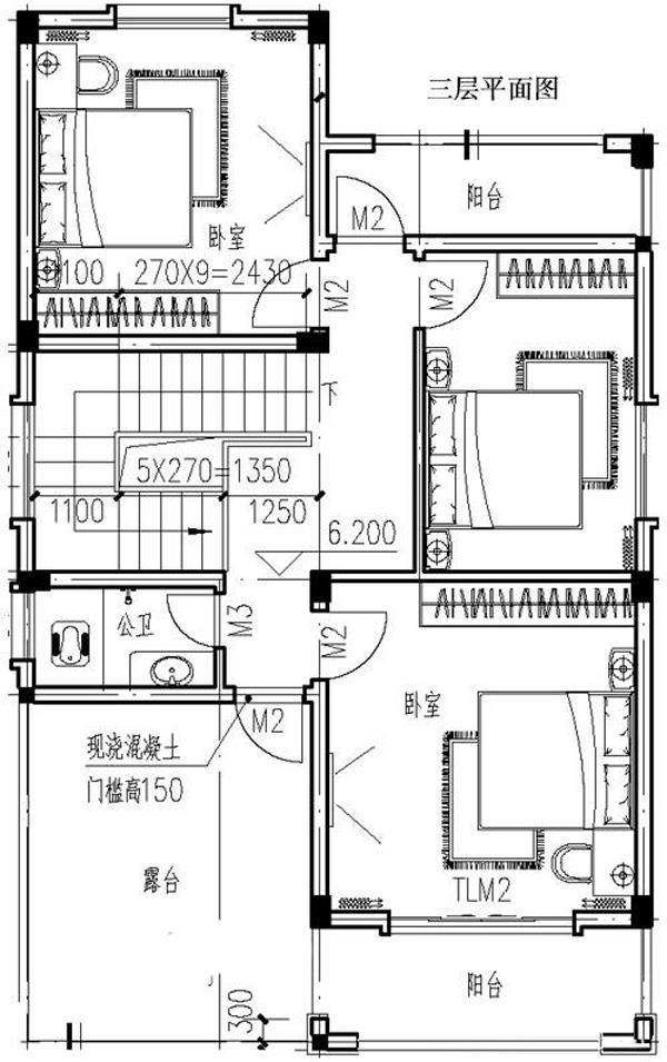 傳統(tǒng)中式風格三層別墅設計圖，帶車庫，帶后院