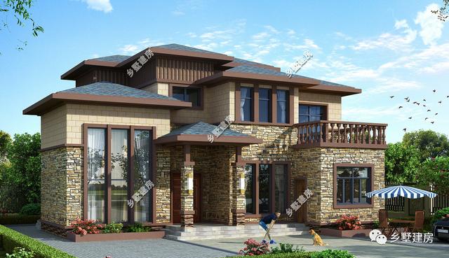 二層農(nóng)村自建房別墅設(shè)計(jì)圖，具有現(xiàn)代感，外觀不易過(guò)時(shí)