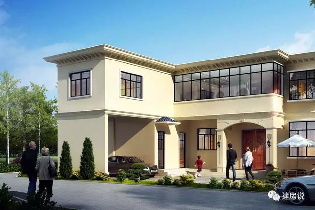 三款農(nóng)村自建別墅設(shè)計圖，帶露臺和院子，一家人坐在院子里其樂融融