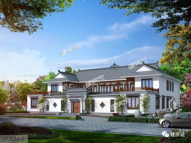 三款農(nóng)村自建別墅設(shè)計圖，帶露臺和院子，一家人坐在院子里其樂融融