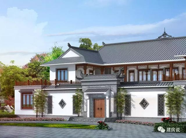 三款農(nóng)村自建別墅設(shè)計圖，帶露臺和院子，一家人坐在院子里其樂融融