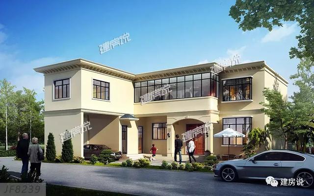 三款農(nóng)村自建別墅設(shè)計圖，帶露臺和院子，一家人坐在院子里其樂融融