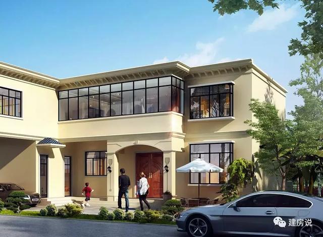 三款農(nóng)村自建別墅設(shè)計圖，帶露臺和院子，一家人坐在院子里其樂融融