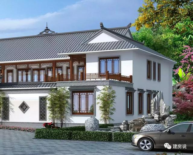 三款農(nóng)村自建別墅設(shè)計圖，帶露臺和院子，一家人坐在院子里其樂融融