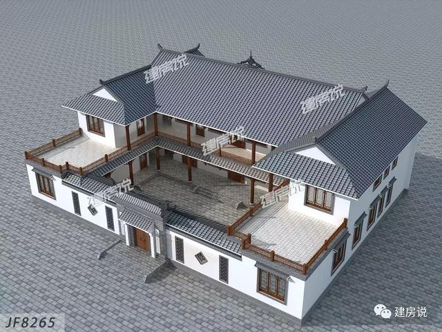 三款農(nóng)村自建別墅設(shè)計圖，帶露臺和院子，一家人坐在院子里其樂融融