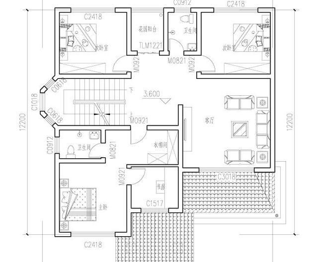 三層新農(nóng)村自建房設(shè)計(jì)圖，35萬(wàn)13×12米6臥帶花園陽(yáng)臺(tái)柴火房，居住舒適