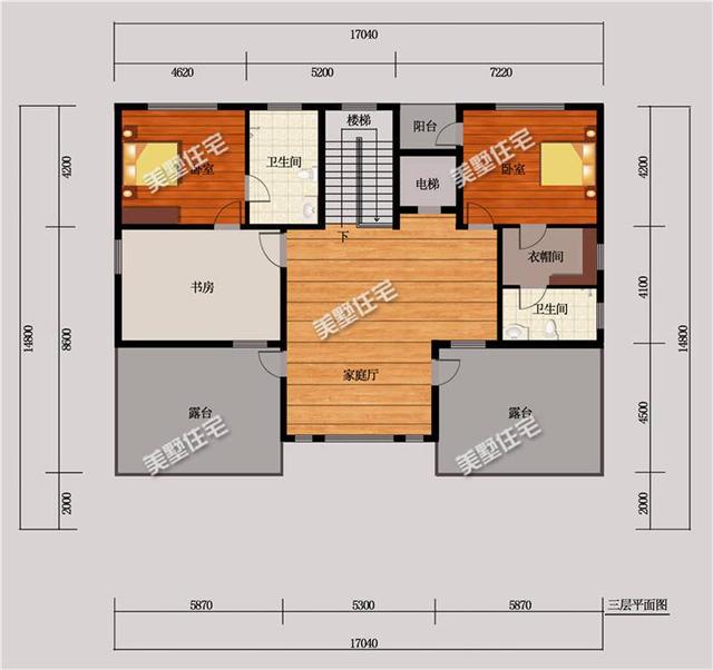 三層歐式農村別墅設計圖，電梯+書房+露臺，為自己提高一下生活品質