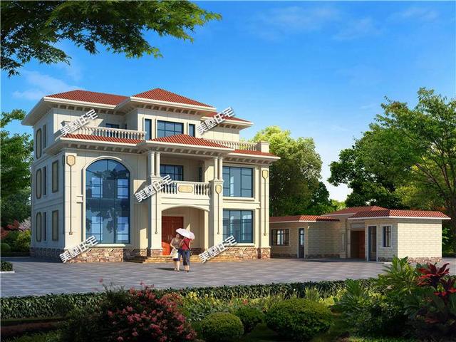 三層歐式農村別墅設計圖，電梯+書房+露臺，為自己提高一下生活品質