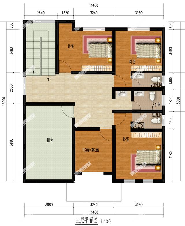帶挑空客廳的三層別墅設(shè)計圖，整體空間感強