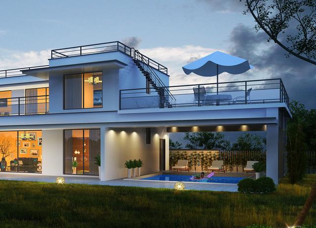 現(xiàn)代風(fēng)別墅設(shè)計(jì)圖，帶私家泳池，帶庭院，這種舒適悠閑的生活你向往么