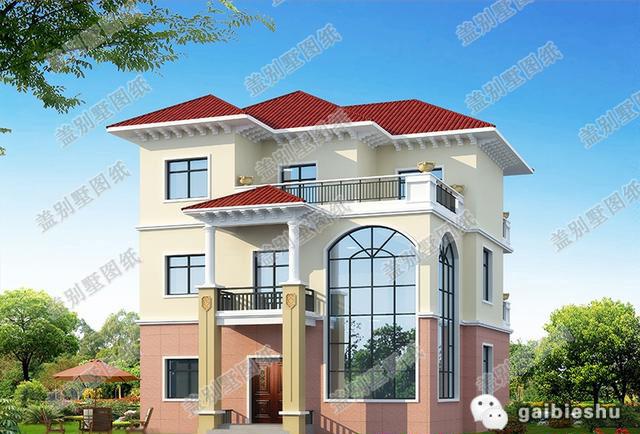 三層簡歐式別墅設(shè)計(jì)圖，帶大露臺，大氣時尚，主體造價40萬左右。