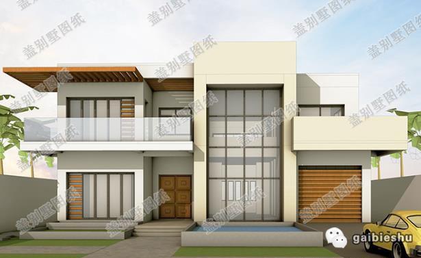 現(xiàn)代風格二層別墅設計圖，帶超大落地窗和二樓露臺，經(jīng)濟實用。