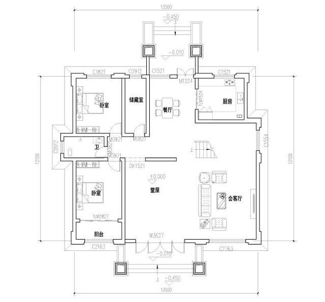 三層農(nóng)村自建房，開間進(jìn)深14.4×12.1米，帶挑空客廳+大露臺(tái)和晾衣平臺(tái)，給老人居住最佳
