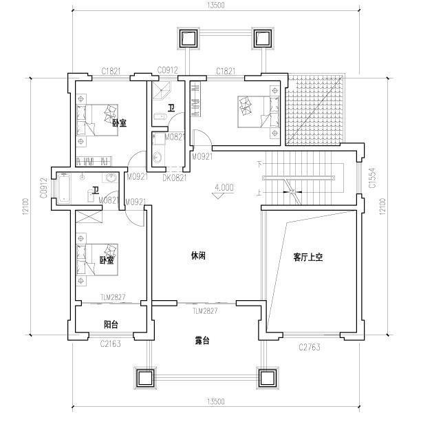 三層農(nóng)村自建房，開間進(jìn)深14.4×12.1米，帶挑空客廳+大露臺(tái)和晾衣平臺(tái)，給老人居住最佳