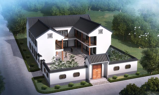 二層中式風(fēng)格別墅設(shè)計(jì)圖，19x17米，9室3廳自帶小院，中式才是國(guó)人最愛！